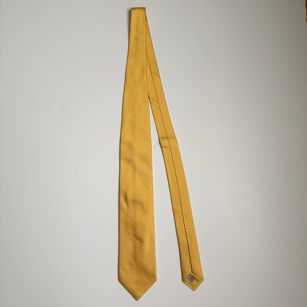 Burberry Gold Tie with White Polka Dots 56 inches